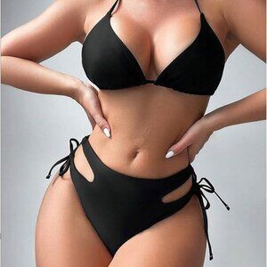 Sexybody Women's 2 Piece Swimsuit Halter String Bikini Tie Side Black Swimsuite